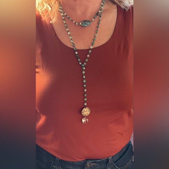 Katia Designs Green Beaded Necklace with Gold Accents, Dream Bigger - Picture 2 of 5